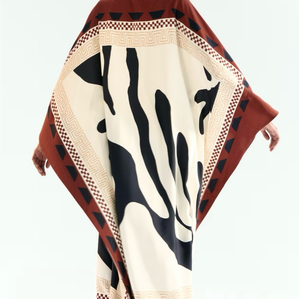 Viral H&M Limited Edition Printed Kaftan Dress (Rust red/Patterned) Sz Large - Picture 4 of 10